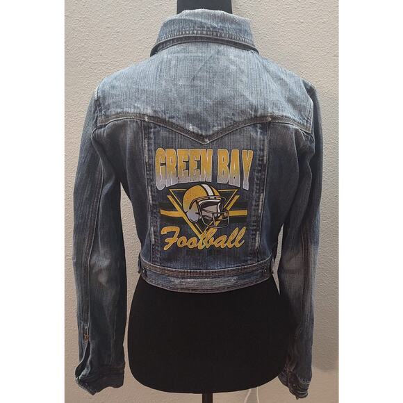 Green Bay Packers Juniors Large Cropped Denim Jacket Football Jean Jacket B18 - Picture 7 of 9